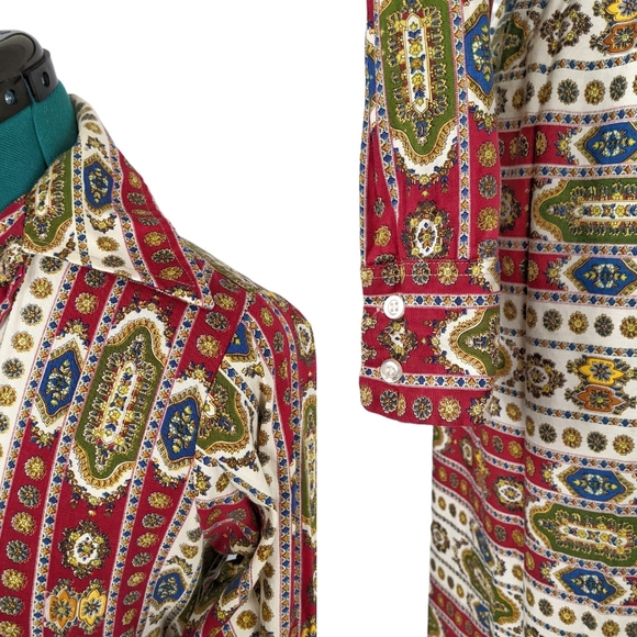 1960s Vintage Hippie Blouse & Skirt Set 1970s Dress Lot Psychedelic Rainbow XS - Picture 3 of 6